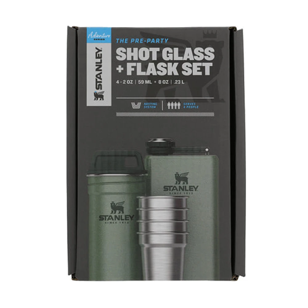 Stanley Adventure Shot Glass Set + Flask Hammertone Green 1 Stanley Adventure Shot Glass Set + Flask Hammertone Green
