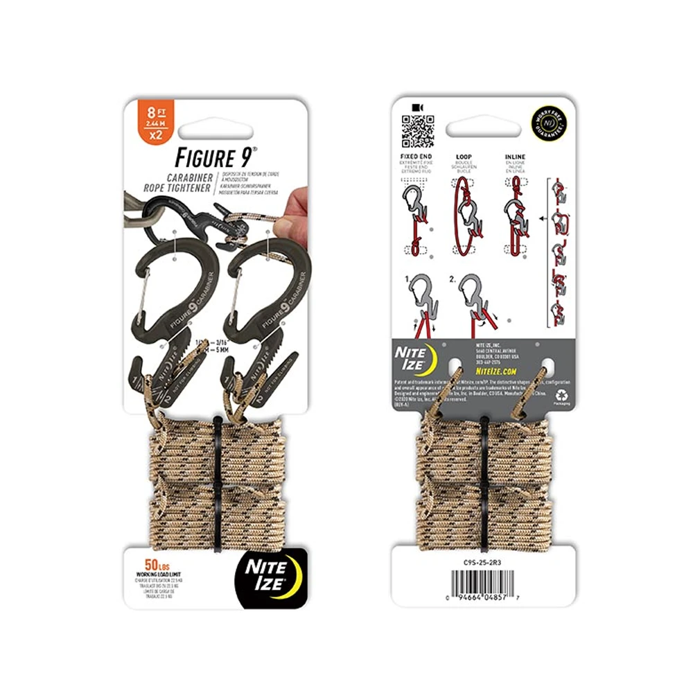 Nite Ize Figure 9® Carabiner Rope Tightener - Small - 2 Pack With Rope - Black 1 Nite Ize Figure 9® Carabiner Rope Tightener - Small - 2 Pack With Rope - Black
