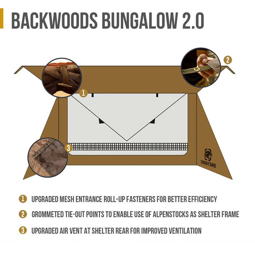 OneTigris Backwoods Bungalow Ultralight Bushcraft Shelter - Coyote Brown 2 OneTigris Backwoods Bungalow Ultralight Bushcraft Shelter - Coyote Brown - Image 2