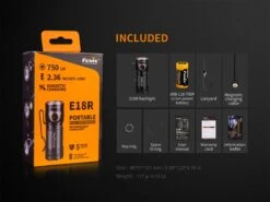 Fenix E18R XP-L Hi Led Flashlight Black 750 Lumen 18 Fenix E18R XP-L Hi Led Flashlight Black 750 Lumen -Montanic Store FENIX E18R EDC FLASHLIGHT included