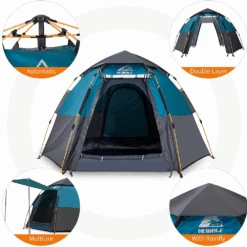 Hewolf 3-5 Person Automatic System Large Outdoor Camping Tent 18 Hewolf 3-5 Person Automatic System Large Outdoor Camping Tent -Montanic Store MON 1789 BLU 8