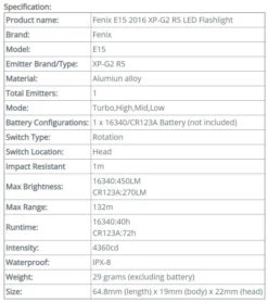 Fenix E15 LED Flashlight (2016 Edition) 7 Fenix E15 LED Flashlight (2016 Edition) -Montanic Store spo8 1